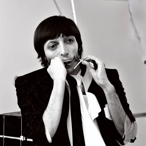 Prompt: Fabrizio De Andrè smoking a cigarette,black and white