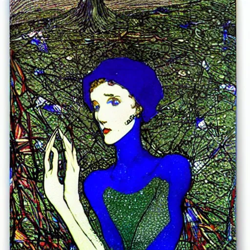 Prompt: robotic prototype of a beautiful!! mother nature by harry clarke