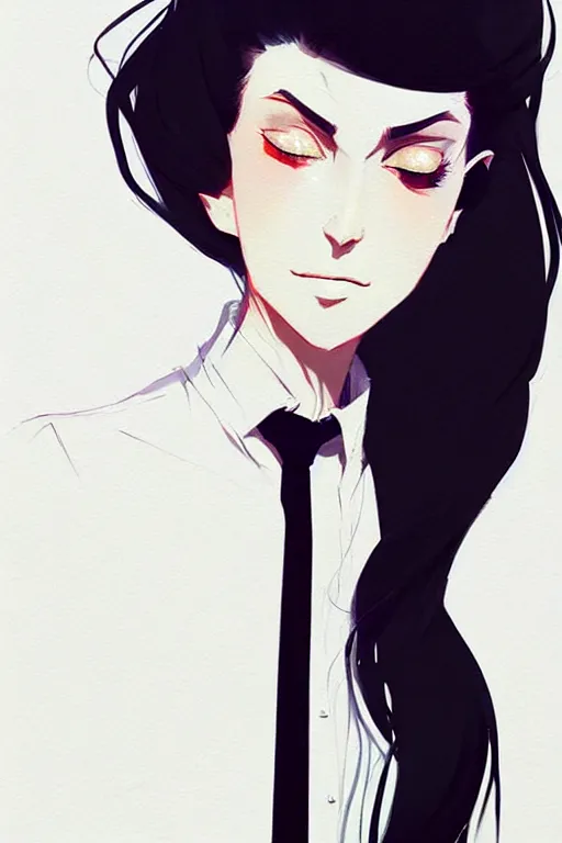 Image similar to a ultradetailed beautiful panting of a stylish woman, she is wearing a white shirt with a tie and black pants, by conrad roset, greg rutkowski and makoto shinkai trending on artstation