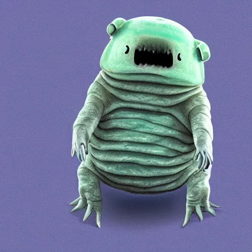 Image similar to a friendly Tardigrade smiling and waving, personified, humanoid