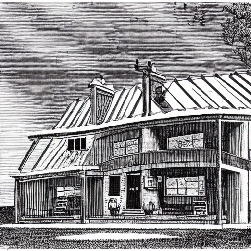 Prompt: patent drawing of house made of chainsaws