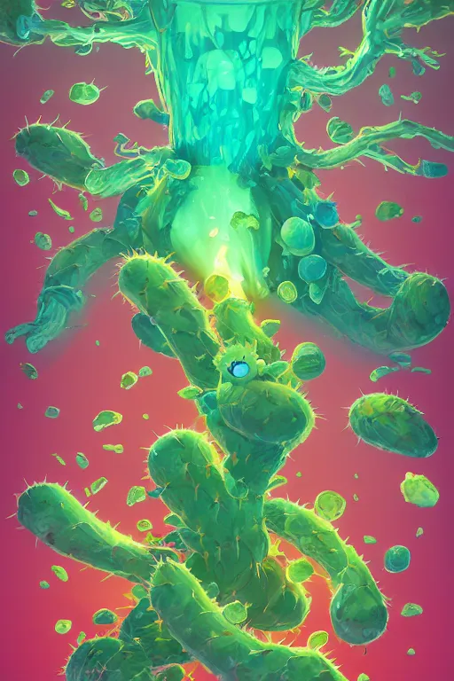 Image similar to roots cactus sushi cristal smurf ghost creature animal sushi cristal very big eye roots cactus elemental flush of force nature micro world fluo fishscale, behance hd by jesper ejsing, by rhads, makoto shinkai and lois van baarle, ilya kuvshinov, rossdraws radiating a glowing aura global illumination ray tracing hdr