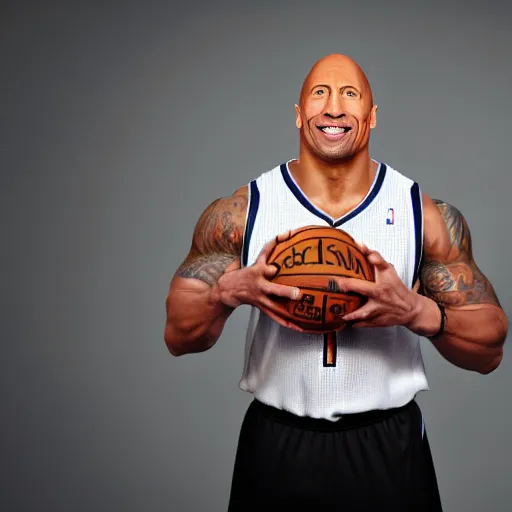 Image similar to commercial photoshoot Dwayne Johnson as NBA player