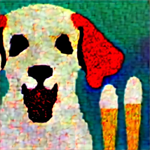 Image similar to painting of a dog eating ice cream