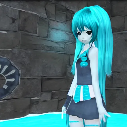 Prompt: Hatsune Miku in skyrim mod, screenshot