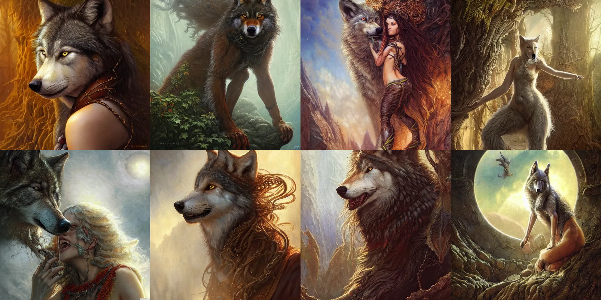 Prompt: Hyperrealistic Wolf-Woman, by Antonio Caparo, Ferdinand Knab, Greg Rutkowski, Amano, and Karol Bak UHD, vivid colors, photorealistic trending on artstation