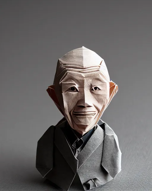 Image similar to an origami wrinkled old man by akira yoshizawa, realistic, very detailed, complex, intricate, studio lighting, bokeh, sigma 5 0 mm f 1. 4