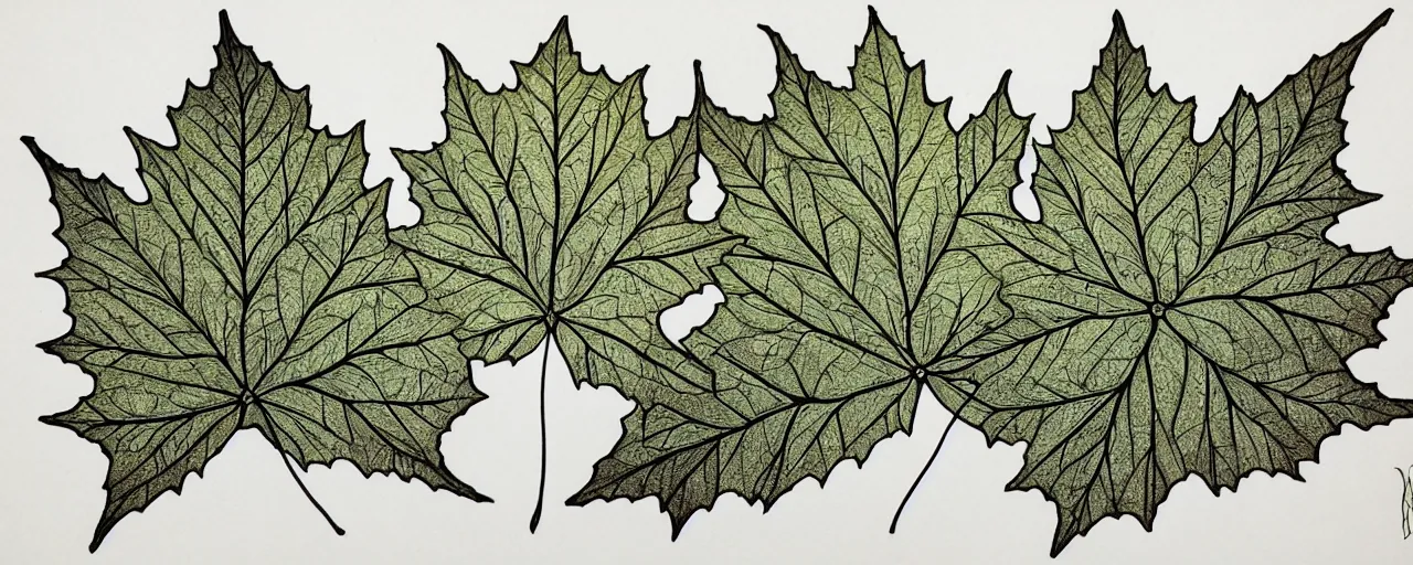 Prompt: leaf schematic, hybrid between oak leaf and wine leaf, ultra detailed, 4 k, intricate, encyclopedia illustration, fine color inking lines