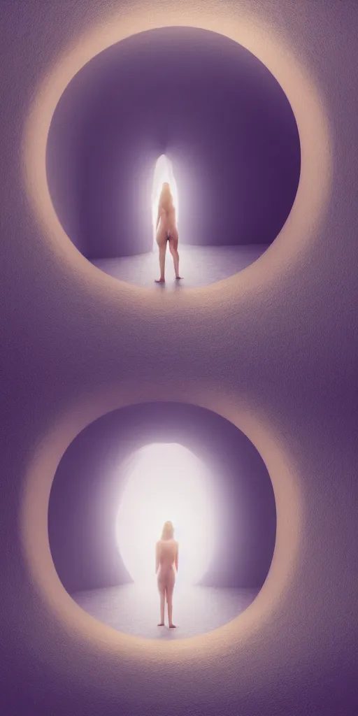 Image similar to a beautiful painting of a woman emerging from a stargate, by the sea by francesca woodman by octane render blender 8 k isometric dof spot lighting