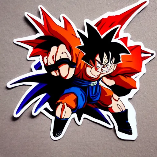 Image similar to die cut sticker, goku, gatling attack by luffy, splatter paint