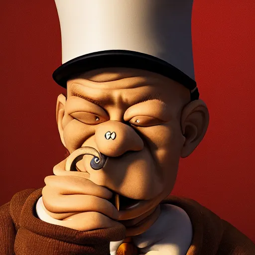 Image similar to Photo of Popeye smoking his pipe, 4k, ultrarealistic