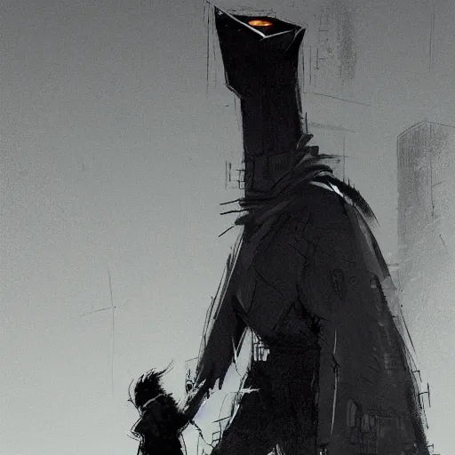 Image similar to close - up by martin deschambault, by ian mcque stormy, casual. a print of a large, black - clad figure of the king looming over a small, defenseless figure huddled at his feet. the king's face is hidden in shadow. menacing stance, large, sharp claws, dangerous & powerful creature.