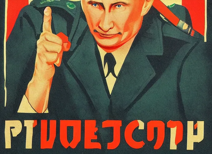 Prompt: soviet propaganda poster of putin saying he needs you for the russian army, by berezovskiy