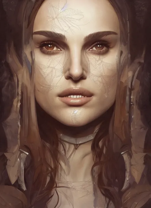 Image similar to symmetry!! natalie portman, machine parts embedded into face, intricate, elegant, highly detailed, digital painting, artstation, concept art, smooth, sharp focus, illustration, art by artgerm and greg rutkowski and alphonse mucha, 8 k