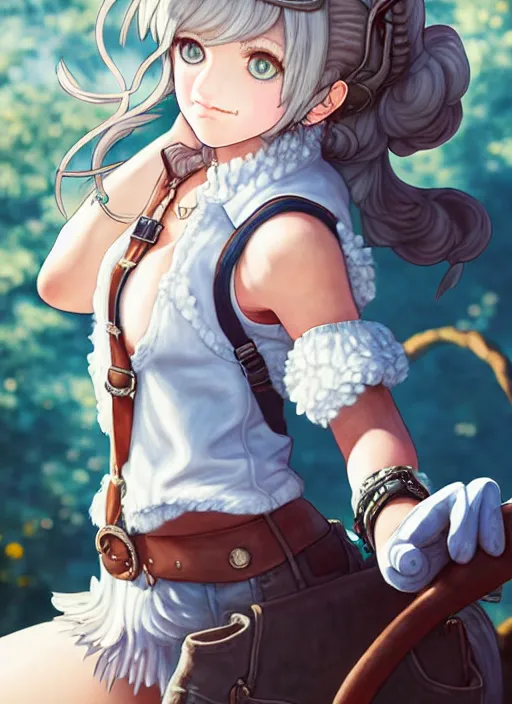 Prompt: a portrait of catgirl wearing white vest, and denim shorts an ultrafine detailed painting, detailed painting, detailed eyes, octopath traveler