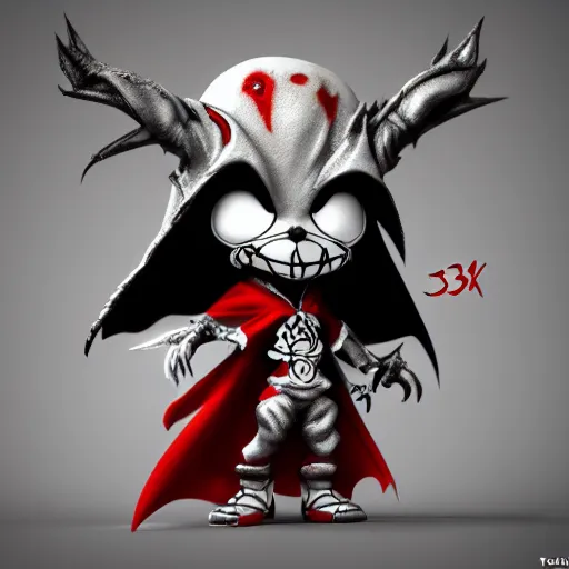 Image similar to super cute chibi Spawn 3D concept art by Todd mcfarlane, 4K, Full body, elegant, octane render, intricate, glowing effect, ornate, dynamic, centered, sharp focus, beautiful detailed, Game Art!!, hyper detailed, no background, cinematic, raytrace, Trend on artstation, C4D