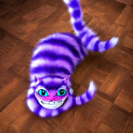 Image similar to full body pose, hyperrealistic photograph of the cheshire cat as a cute kitten, dim volumetric lighting, 8 k, octane beautifully detailed render, extremely hyper detailed, intricate, epic composition, cinematic lighting, masterpiece, trending on artstation, very very detailed, stunning, hdr, smooth, sharp focus, high resolution, award, winning photo, dslr, 5 0 mm