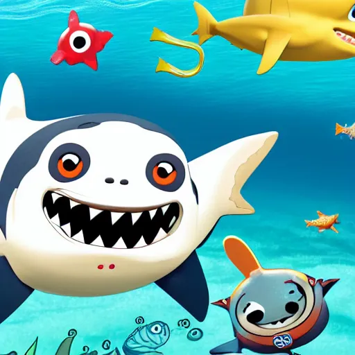 Prompt: peso from octonauts swimming away from a shark