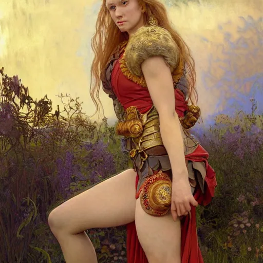 Image similar to a portrait of a beautiful alluring female viking, detailed, centered, digital painting, artstation, concept art, donato giancola, Dante Gabriel Rossetti, alphonse mucha, Joseph Christian Leyendecker, WLOP, Boris Vallejo, Annie Leibovitz and Steve McCurry, David Lazar, Jimmy Nelsson, Breathtaking, 8k resolution, extremely detailed, beautiful, establishing shot, artistic, hyperrealistic, beautiful face, octane render