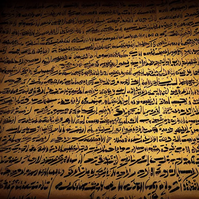 Image similar to ultra - realistic photo a damaged unrolled dead sea scroll with nabeatean aramaic in sideways columns, dark, brooding, volume lighting, atmospheric lighting, painted, intricate, ultra detailed by dave dorman, well composed, best on artstation, cgsociety, epic, stunning, gorgeous, intricate detail, wow, masterpiece