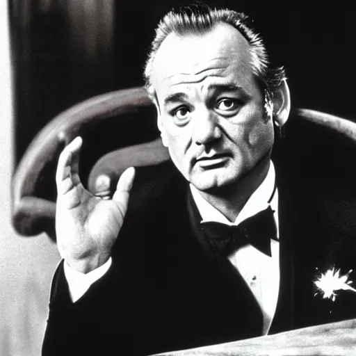 Prompt: bill murray plays the godfather, film still, promotional shot