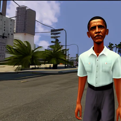 Prompt: screenshot of barack obama in gta vice city, good graphic, highly detailed, rtx engine, nvidia geforce