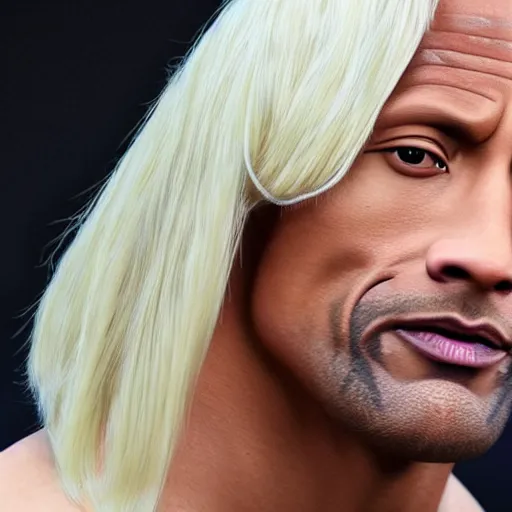 Image similar to dwayne johnson with blonde wig and full makeup 4k photo