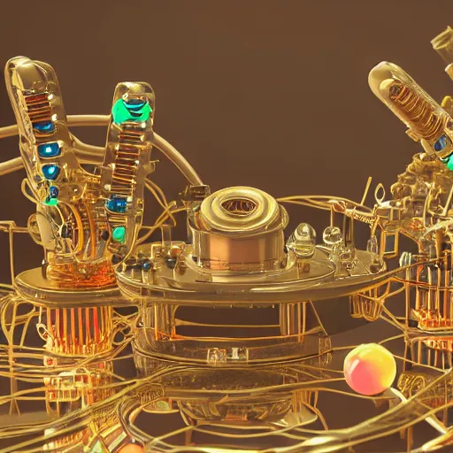 Prompt: incredibly detailed 1960s device, intricate mechanical details, made out of wires and resistors and bubble gum, astonishingly complex mechanisms, LCD screens, LEDs, ultra-detailed octane 8k houdini render, studio lighting