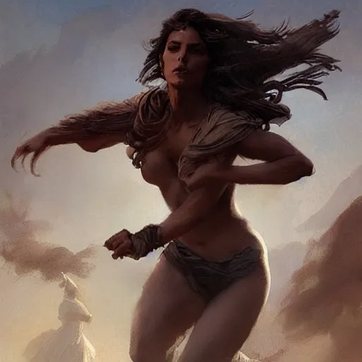 Prompt: A very beautiful pakistani woman, running into the fields by Frank Frazetta, Greg Rutkowski, Boris Vallejo, epic fantasy character art, Exquisite detail, post-processing, low angle, masterpiece, cinematic