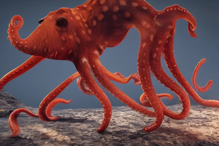 Image similar to dramatic realistic hibrid octopus jiraffe, unreal engine 5, subsurface scattering, hd, 8 k, hdr