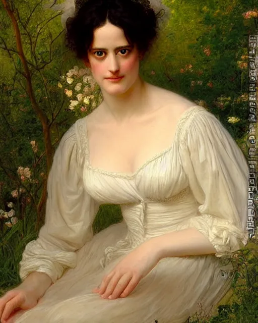 Image similar to portrait en buste of eva green vesper lynd vannessa ives by Hughes Merle, by Pierre Auguste Cot, perfectly detailed eyes, realistic fabric, abundant detail