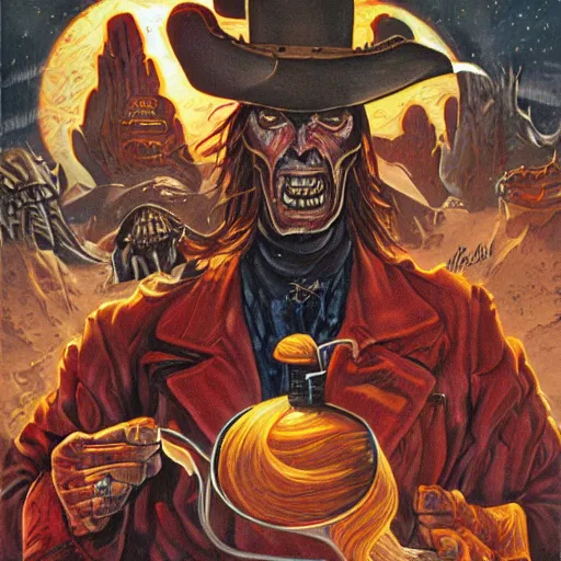 Prompt: alien vampire spaghetti western by Joe Jusko