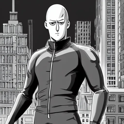 Realistic One Punch Man, city background, artistic, Stable Diffusion