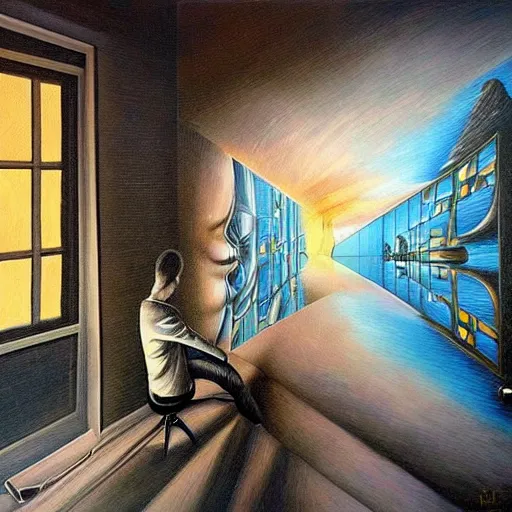 Image similar to the infinite hotel, Mind-Blowing Illusion Painting by Tomek Sętowski