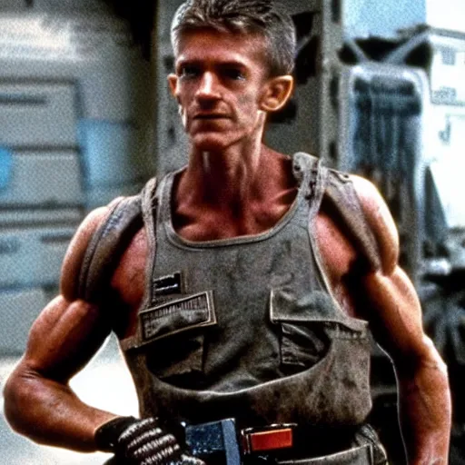 Prompt: tall muscular soldier with rock skin, still from the movie aliens