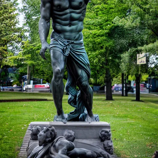 Prompt: statue of frustrated Poseidon very annoyed and complaining to other people, Sigma 85mm f/1.4