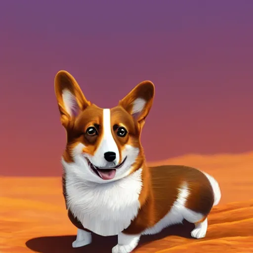 Image similar to a corgi on mars, detailed digital illustration, hyperrealistic