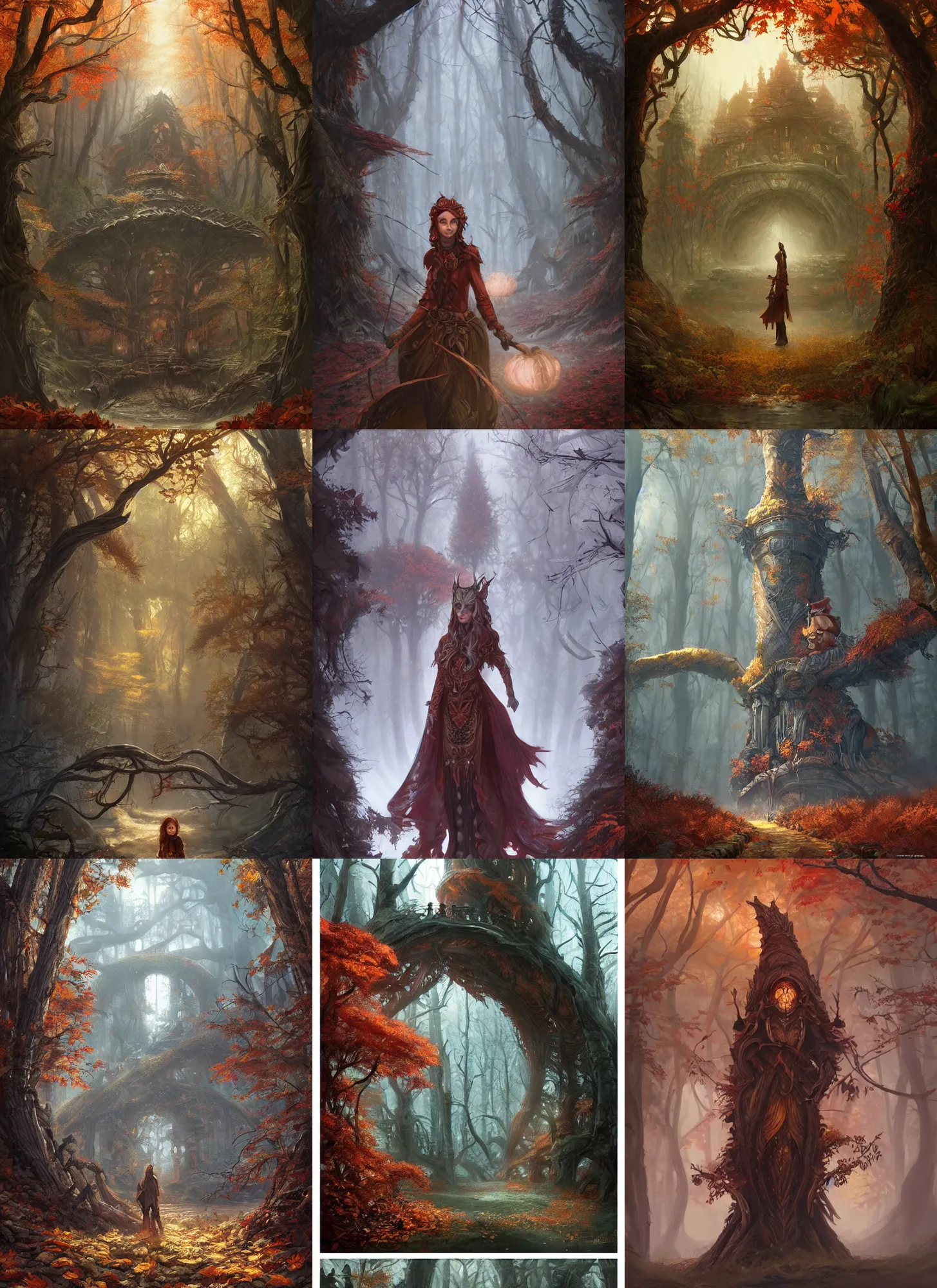 Prompt: autumnal forest palace, d & d, fantasy, portrait, highly detailed, digital painting, trending on artstation, concept art, sharp focus, illustration, art by artgerm and greg rutkowski and magali villeneuve