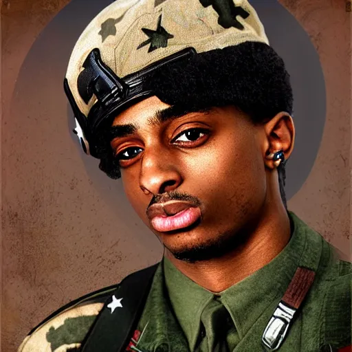 Image similar to playboi carti as a world war ii soldier digital art 4 k detailed super realistic