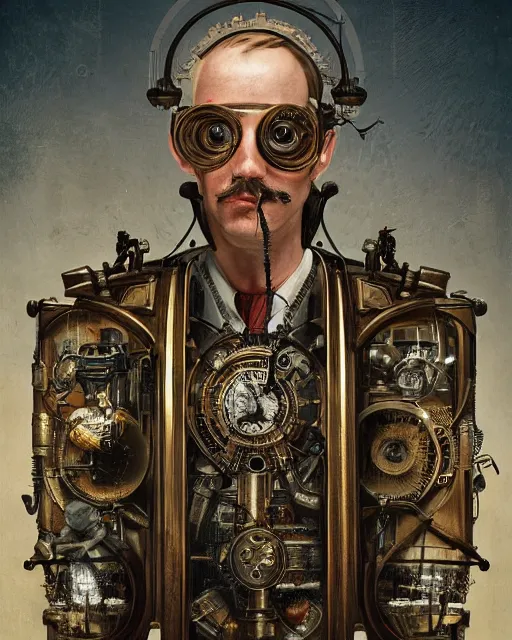 Image similar to epic portrait of victorian man scientist, steampunk, highly detailed, intricate details, symmetry, golden ratio, illustration, realistic, 8 k, sharp focus, very sharp details, by giger and stalenhag