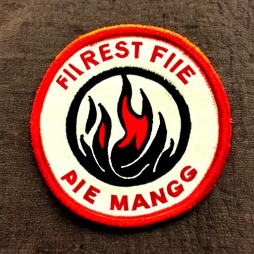 Prompt: a photo of a retro vintage minimalist clean fire warning label flames blaze patch