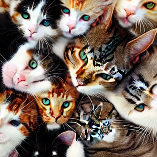 Prompt: a pile of cats