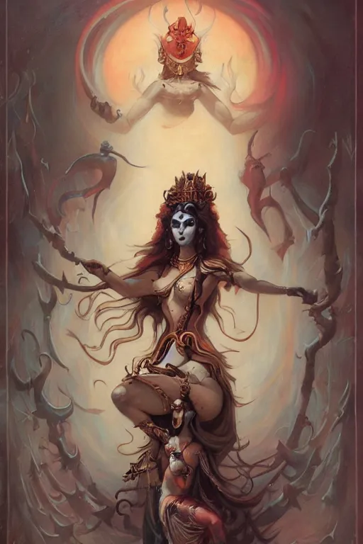 Image similar to Kali goddess of death by Peter Mohrbacher in the style of Gaston Bussière, Art Nouveau