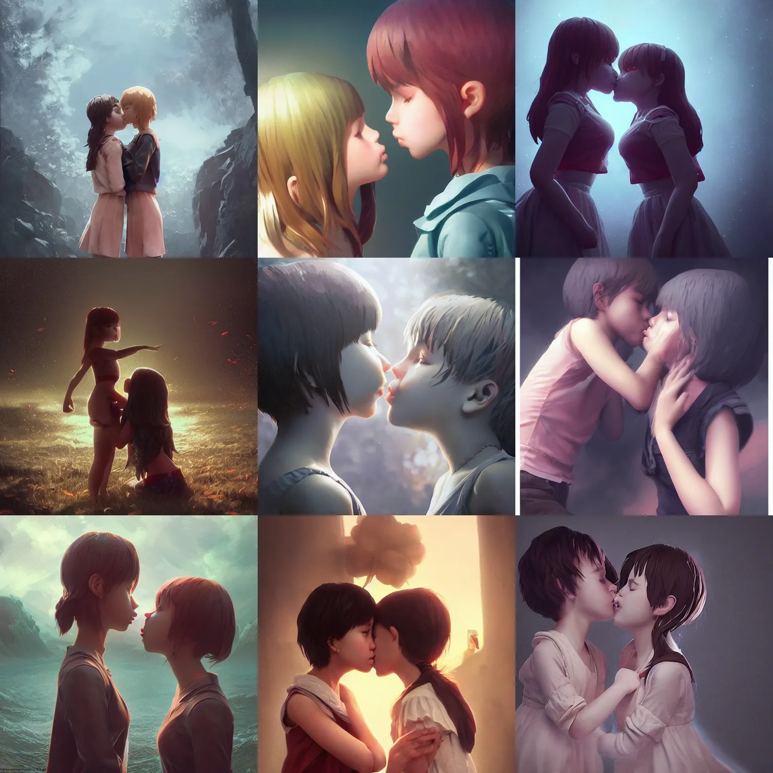 a couple kissing before end of time, anime, toon, soft, Stable Diffusion