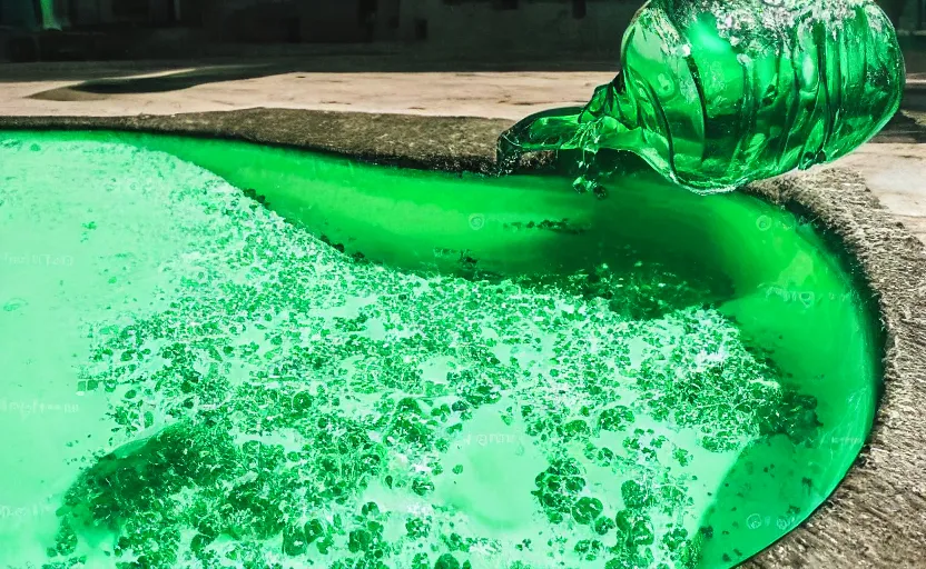 Image similar to beautiful green liquid, green oozing pool pit, cinematic lighting, various refining methods, micro macro autofocus, ultra definition, award winning photo