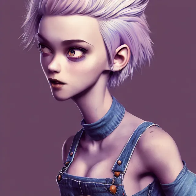 Image similar to full body pose, beautiful adult fairy, pixar, short white hair shaved sides, dirty, grungy, grunge, long sleeve, painted overalls, stacks of giant books, highly detailed, 4 k, hdr, smooth, sharp focus, high resolution, award - winning photo, artgerm, photorealistic