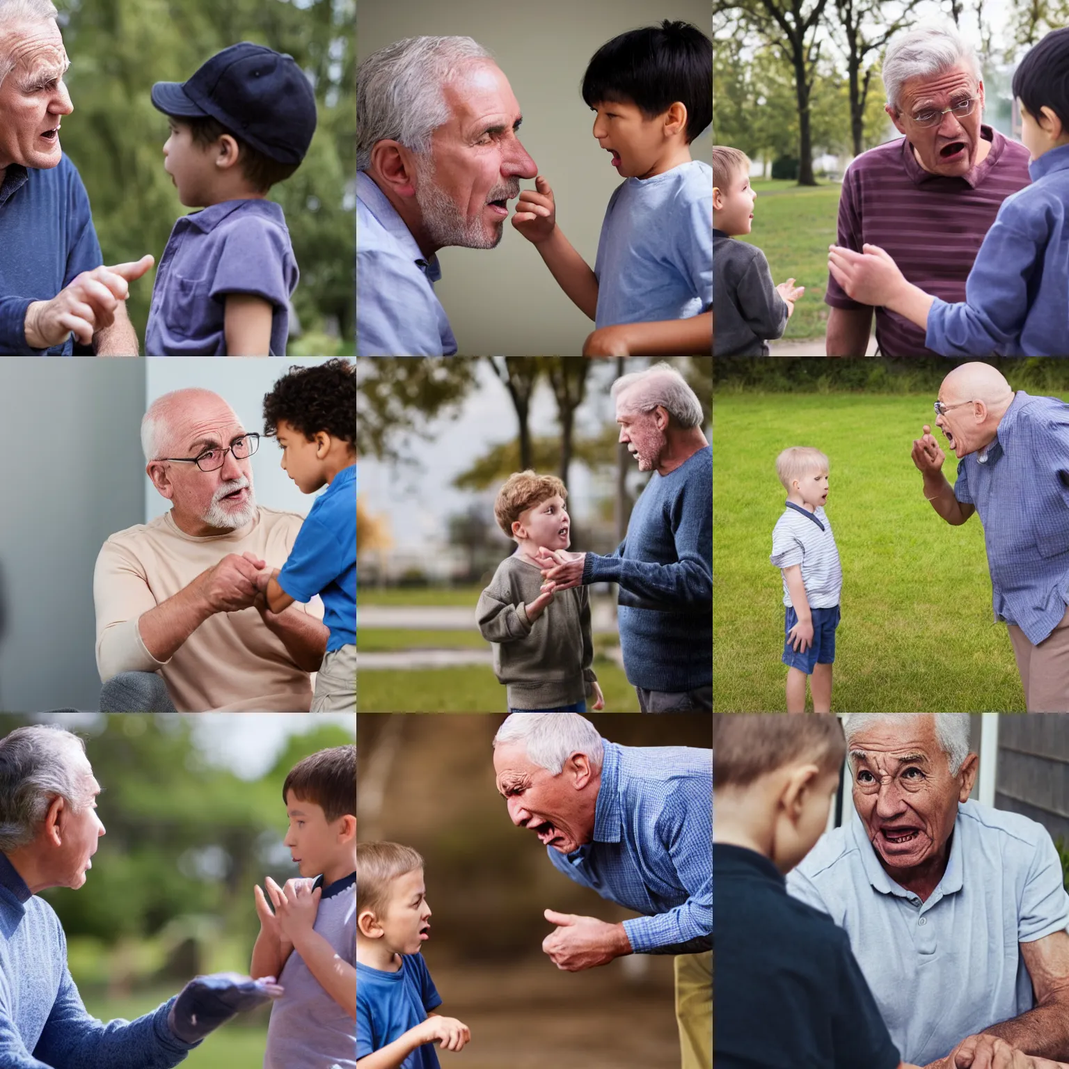 Prompt: an older man arguing with a young child