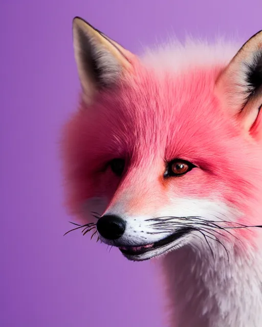 Prompt: pink fluffy fox, portrait, blue background, 8 k, 8 5 mm f 1. 8