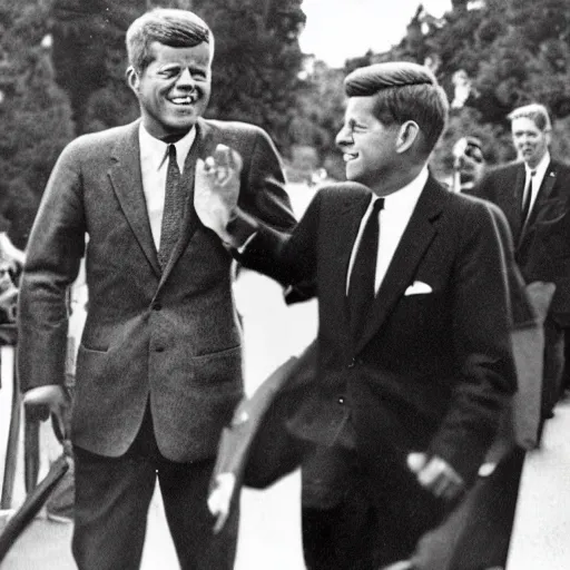 Image similar to a photograph of jfk holding hands with a werewolf