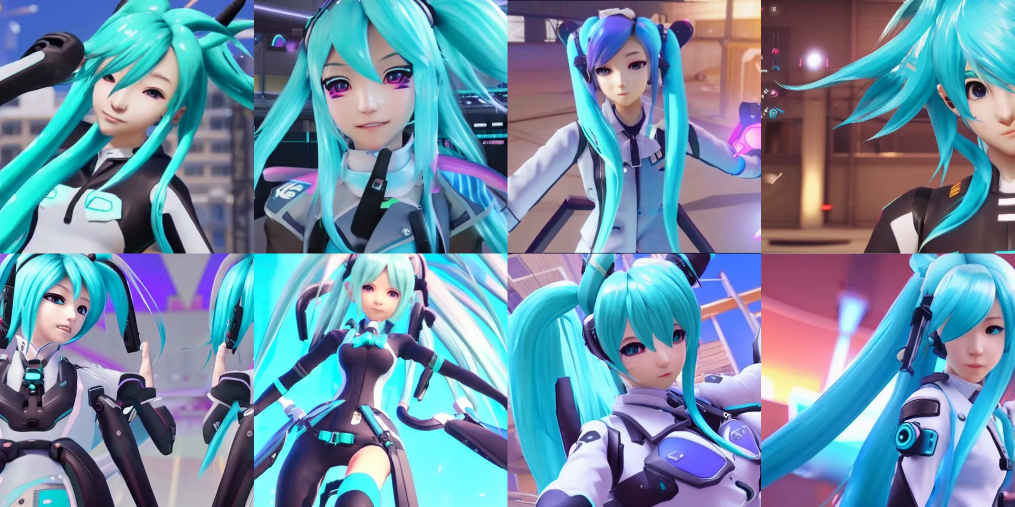 Prompt: Screenshot of Hatsune Miku in Overwatch (2016), unreal engine, highly detailed features